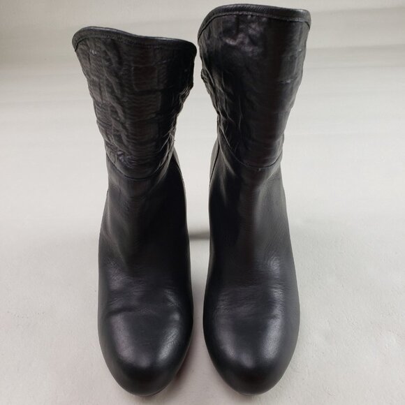 Ugg Dandylion Leather Ankle Boot Womens 10 Black Heeled Knit Cuff Pull On Bootie - Picture 8 of 16